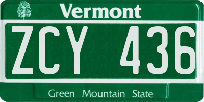 VT license plate ZCY436