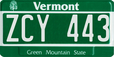 VT license plate ZCY443
