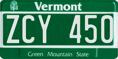 VT license plate ZCY450