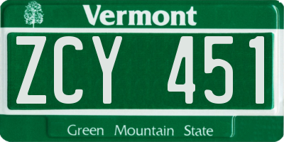 VT license plate ZCY451