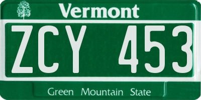VT license plate ZCY453
