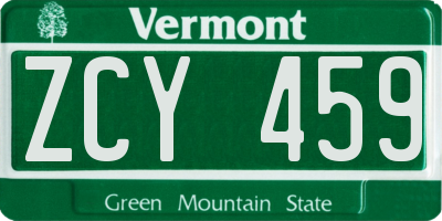 VT license plate ZCY459