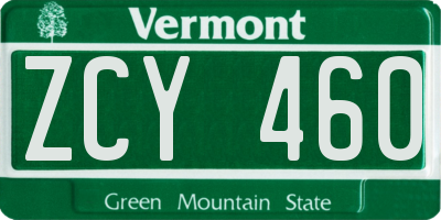 VT license plate ZCY460