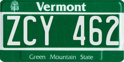 VT license plate ZCY462