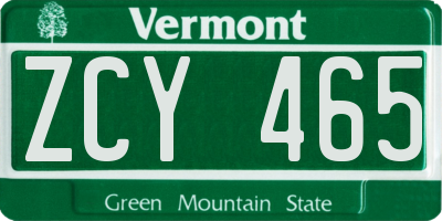 VT license plate ZCY465