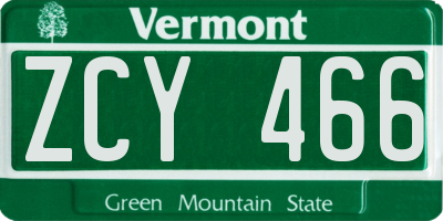 VT license plate ZCY466