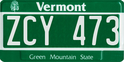 VT license plate ZCY473