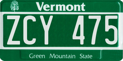 VT license plate ZCY475