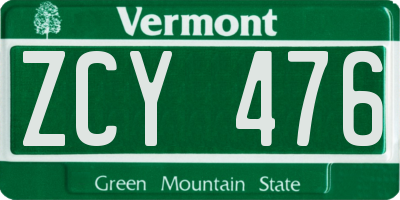 VT license plate ZCY476