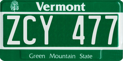 VT license plate ZCY477