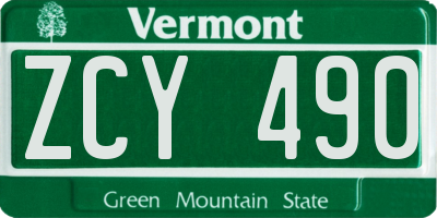 VT license plate ZCY490