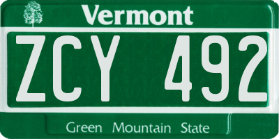VT license plate ZCY492