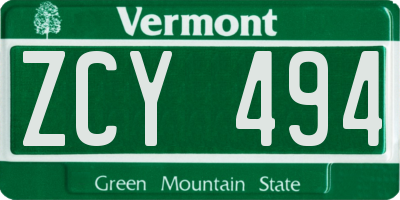 VT license plate ZCY494