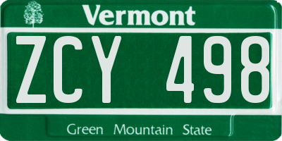 VT license plate ZCY498