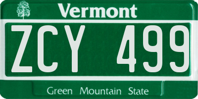 VT license plate ZCY499
