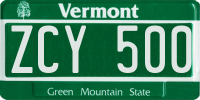 VT license plate ZCY500