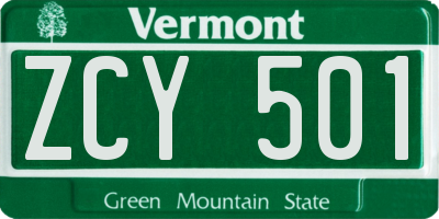 VT license plate ZCY501