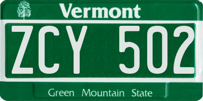 VT license plate ZCY502