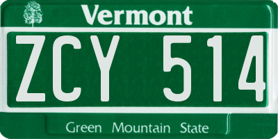 VT license plate ZCY514