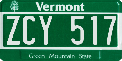 VT license plate ZCY517