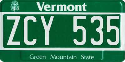 VT license plate ZCY535
