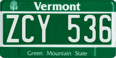 VT license plate ZCY536