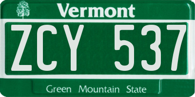 VT license plate ZCY537