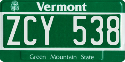 VT license plate ZCY538
