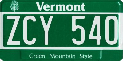 VT license plate ZCY540