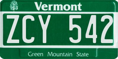 VT license plate ZCY542