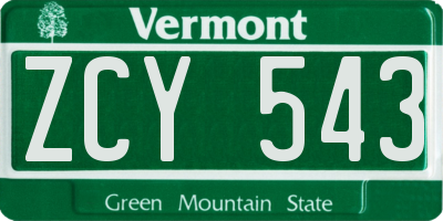 VT license plate ZCY543