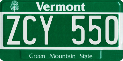 VT license plate ZCY550