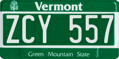 VT license plate ZCY557