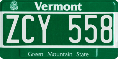 VT license plate ZCY558
