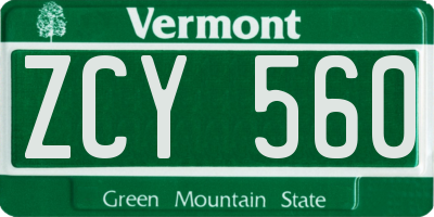 VT license plate ZCY560