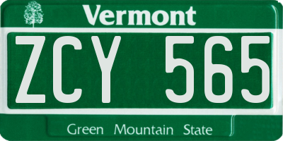 VT license plate ZCY565