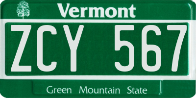 VT license plate ZCY567