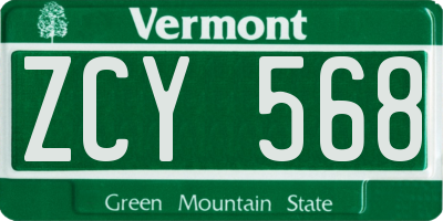 VT license plate ZCY568