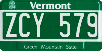 VT license plate ZCY579