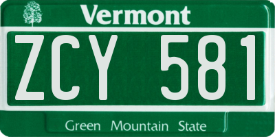 VT license plate ZCY581