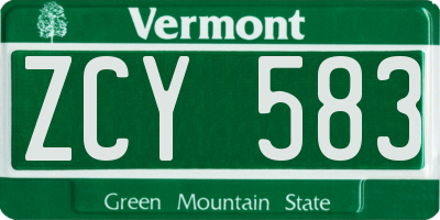 VT license plate ZCY583