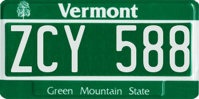 VT license plate ZCY588