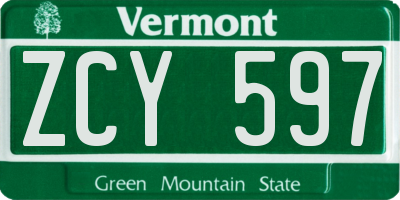 VT license plate ZCY597