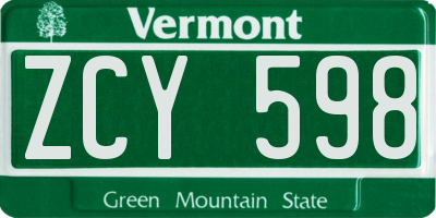VT license plate ZCY598