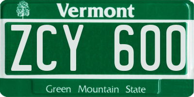 VT license plate ZCY600