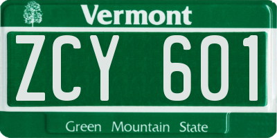VT license plate ZCY601