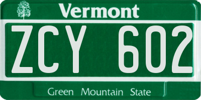 VT license plate ZCY602