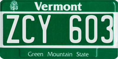 VT license plate ZCY603