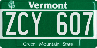 VT license plate ZCY607