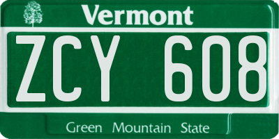 VT license plate ZCY608